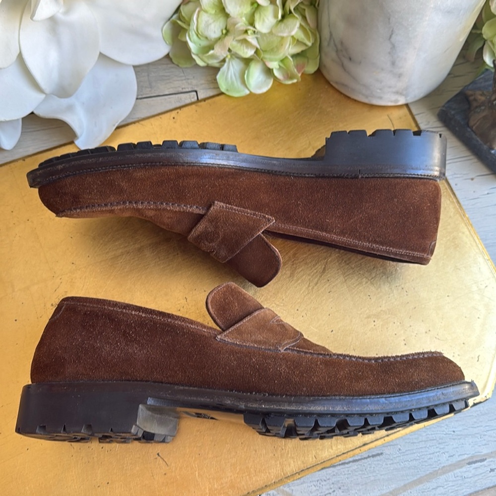 Bruno Magli Ken Lug Sole Penny Loafer in Chestnut Suede | Bologna Construction - Picture 3 of 16
